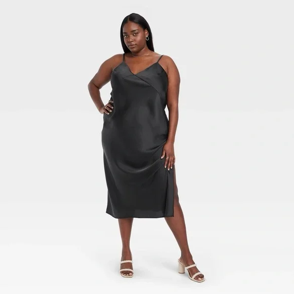a new day satin slip dress a new day | Dresses | A New Day Womens Satin Midi Slip Dress Black Xxl